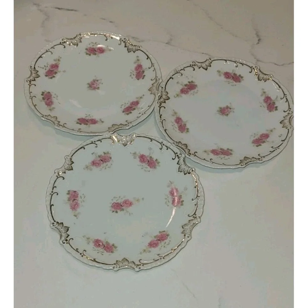 Z. S. & Co Bavaria Floral Marseille Handpainted Dessert/Pie Plate Set Of 3